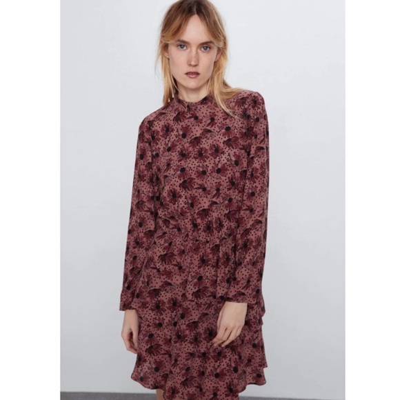 ✨ZARA✨Ruffled Print Mini Dress - Picture 1 of 7